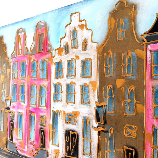 Painting- 80x120x4,5 cm - Rick Triest - Amsterdam Herengracht - Pink & Gold