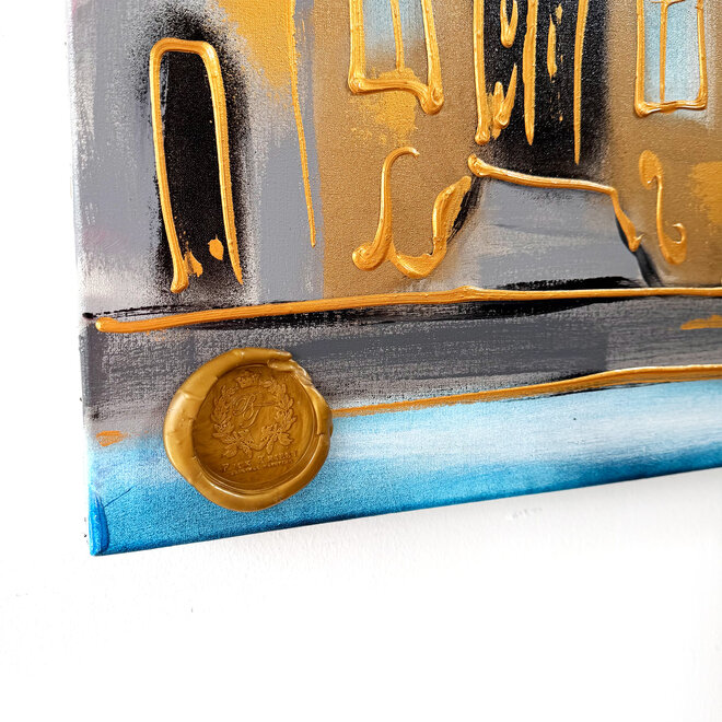 Schilderij- 80x120x4,5 cm - Rick Triest - Amsterdam Herengracht - Pink & Gold