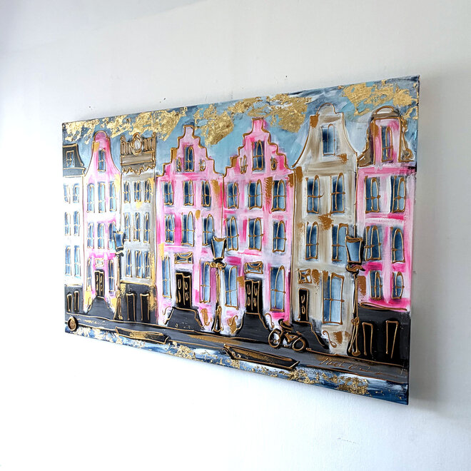 Painting - Rick Triest - 100x150 cm - Amsterdam Signature Gold Series - Prinsengracht - Blue & Gold # 1252 - Copy