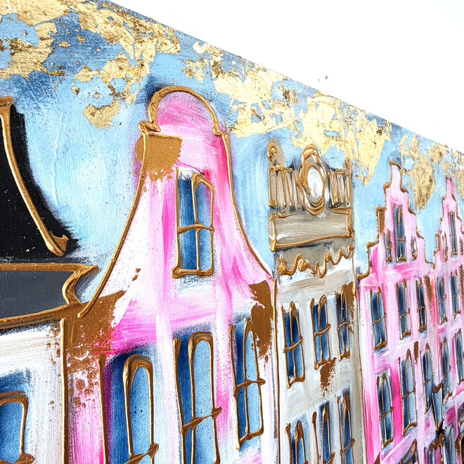 Painting - Rick Triest - 100x150 cm - Amsterdam Signature Gold Series - Prinsengracht - Blue & Gold # 1252 - Copy