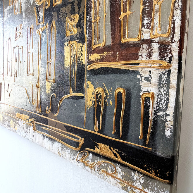 Painting- 100x150cm - Rick Triest - Amsterdam LUXURY style - grachten gevels in omber & Gold #19