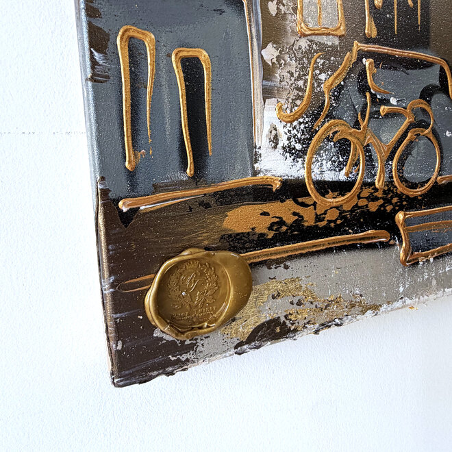 Painting- 100x150cm - Rick Triest - Amsterdam LUXURY style - grachten gevels in omber & Gold #19