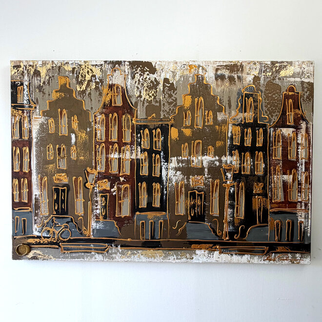 Painting- 100x150cm - Rick Triest - Amsterdam LUXURY style - grachten gevels in omber & Gold #19