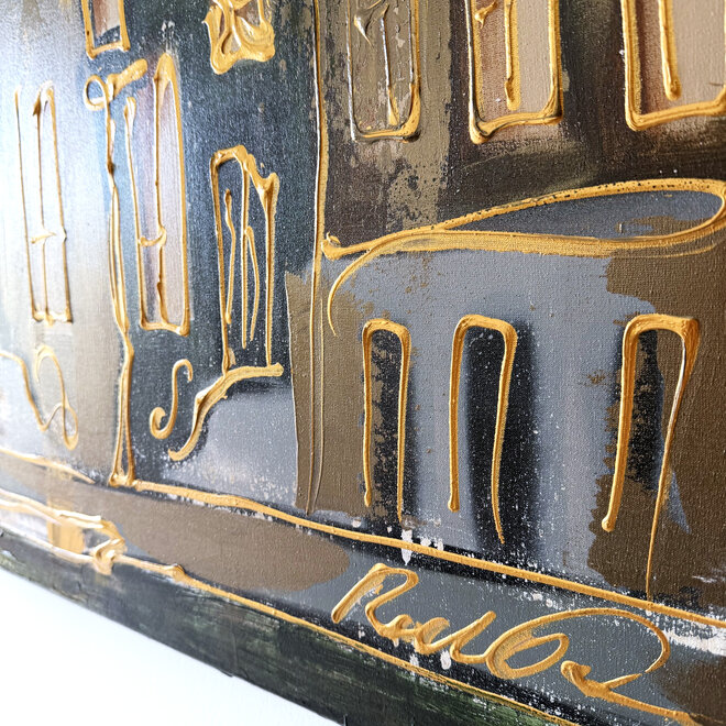 Painting- 100x150cm - Rick Triest - Amsterdam Herengracht -Blue & Gold -green