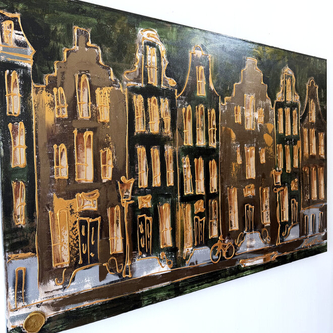 Painting- 100x150cm - Rick Triest - Amsterdam Herengracht -Blue & Gold -green