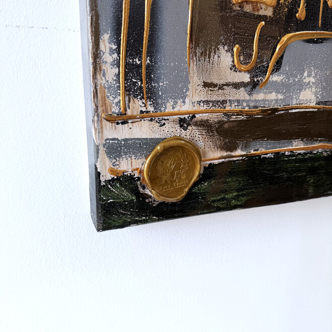 Schilderij- 100x150cm - Rick Triest - Amsterdam Herengracht -Blue & Gold -green