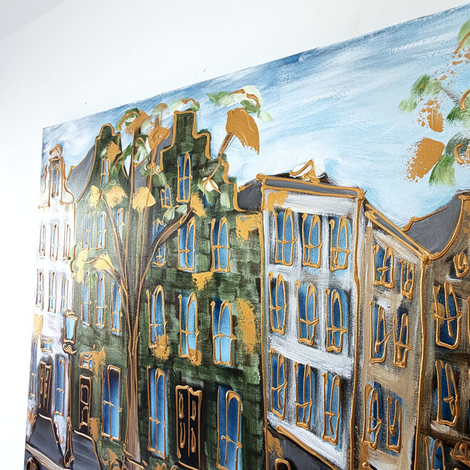 Painting- 100x150cm - Rick Triest - Amsterdam Herengracht -Sky Blue and Gold #19