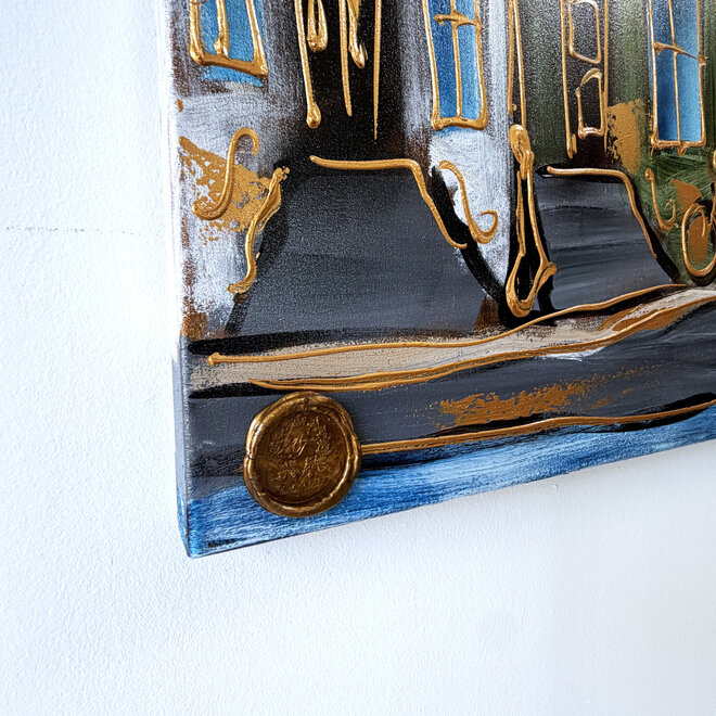 Painting- 100x150cm - Rick Triest - Amsterdam Herengracht -Sky Blue and Gold #19