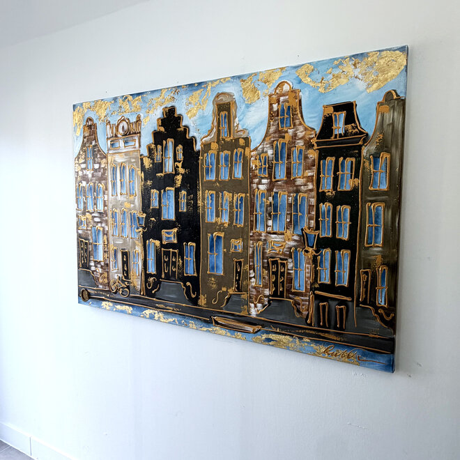 Schilderij- 100x150cm - Rick Triest - Amsterdam Herengracht -Sky Blue and Gold #20