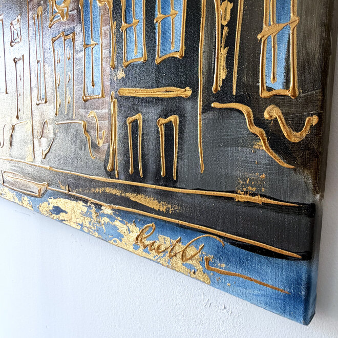 Painting- 100x150cm - Rick Triest - Amsterdam Herengracht -Sky Blue and Gold #20