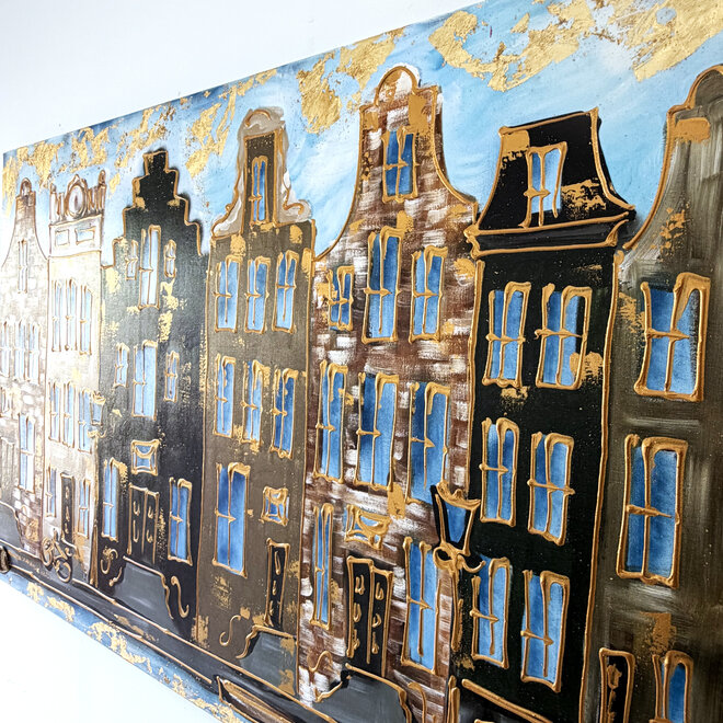 Schilderij- 100x150cm - Rick Triest - Amsterdam Herengracht -Sky Blue and Gold #20