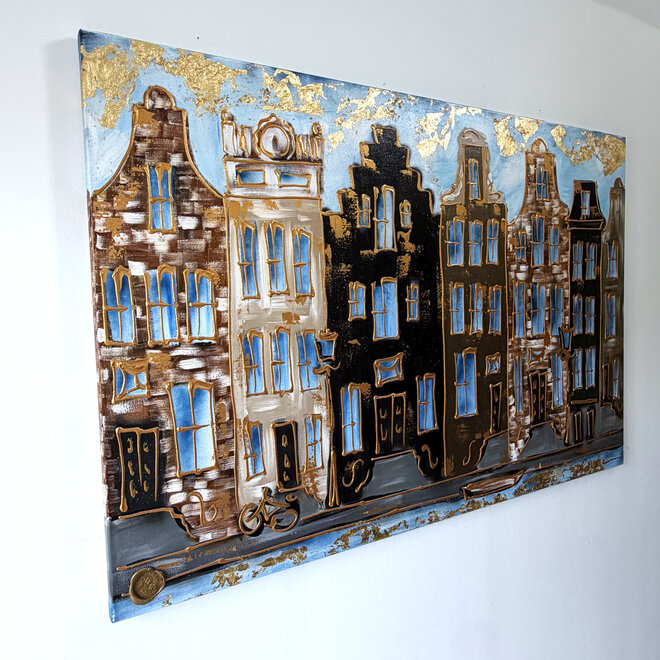 Schilderij- 100x150cm - Rick Triest - Amsterdam Herengracht -Sky Blue and Gold #20