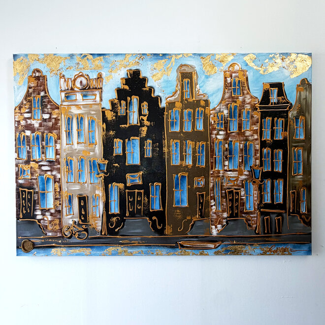 Schilderij- 100x150cm - Rick Triest - Amsterdam Herengracht -Sky Blue and Gold #20
