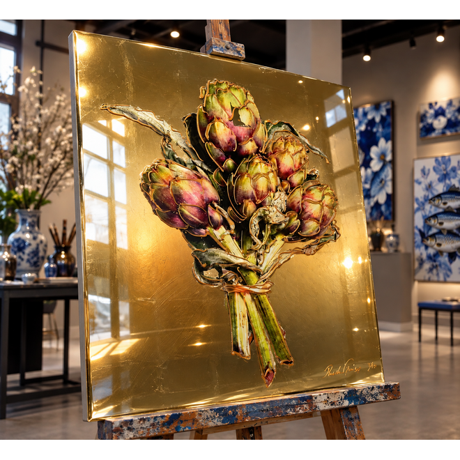Gold-leaf artichoke Heart | Mixed Media Art Edition | Rick Triest - 80x100 cm