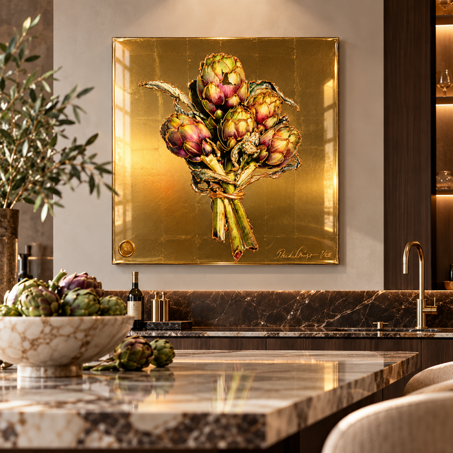 Gold-leaf artichoke Heart | Mixed Media Art Edition | Rick Triest - 80x100 cm