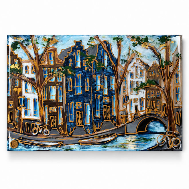Amsterdam Herengracht Prussian Blue | Mixed Media Art Edition | Rick Triest