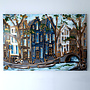 Schilderij- Rick Triest - 100x150 cm - Amsterdam Signature Gold Series - Prinsengracht - Blue & Gold # 1262