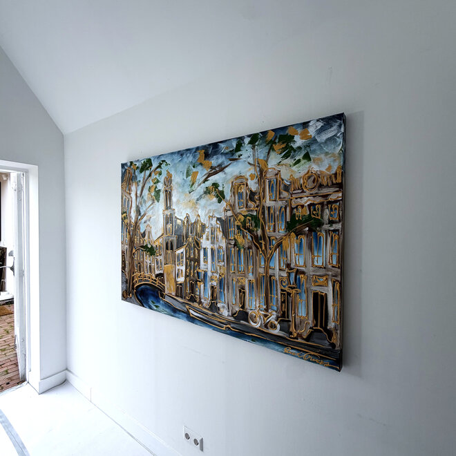 Painting - Rick Triest - 100x150 cm - Amsterdam Signature Gold Series - Prinsengracht - Blue & Gold # 1264 - Westertoren