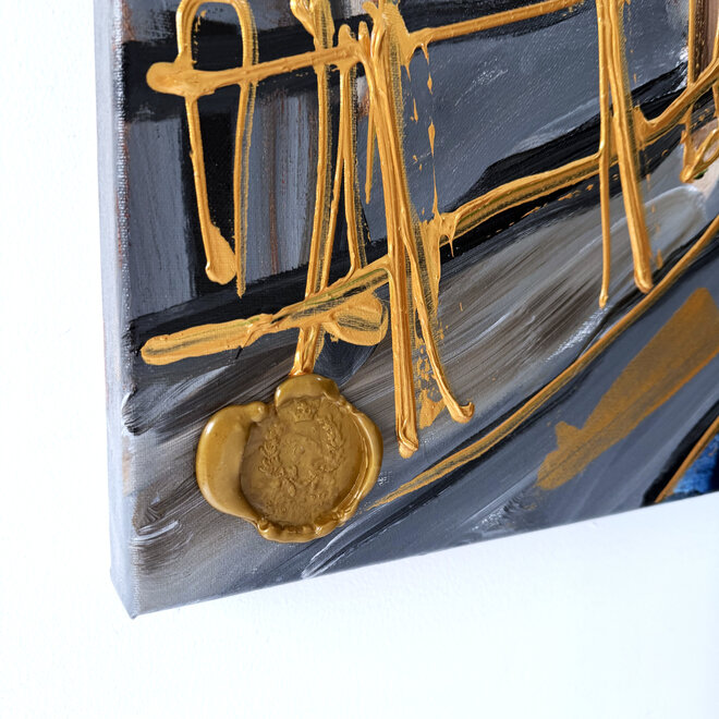 Painting - Rick Triest - 100x150 cm - Amsterdam Signature Gold Series - Spiegelgracht - Blue & Gold # 1266 - Rijksmuseum