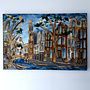 Schilderij- Rick Triest - 100x150 cm - Amsterdam Signature Gold Series - Prinsengracht - Blue & Gold # 1268 - Westertoren