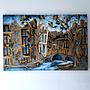 Schilderij- Rick Triest - 100x150 cm - Amsterdam Signature Gold Series - Prinsengracht - Blue & Gold # 1269