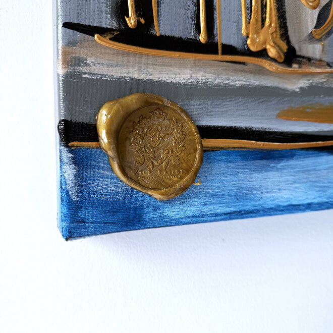 Schilderij- Rick Triest - 100x150 cm - Amsterdam Signature Gold Series - Prinsengracht - Blue & Gold # 1269