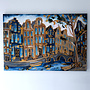 Schilderij- Rick Triest - 100x150 cm  - Amsterdam Signature Gold Series - Prinsengracht - Blue & Gold # 1270