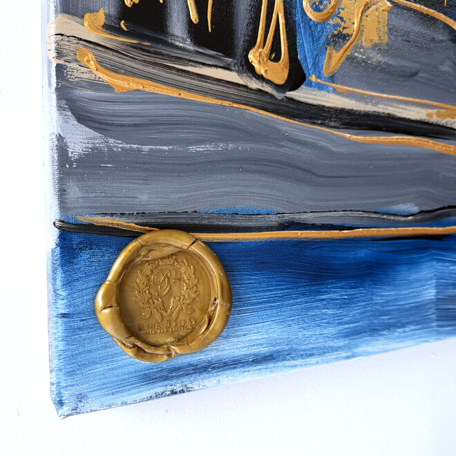Painting - Rick Triest - 100x150 cm - Amsterdam Signature Gold Series - Prinsengracht - Blue & Gold # 1270