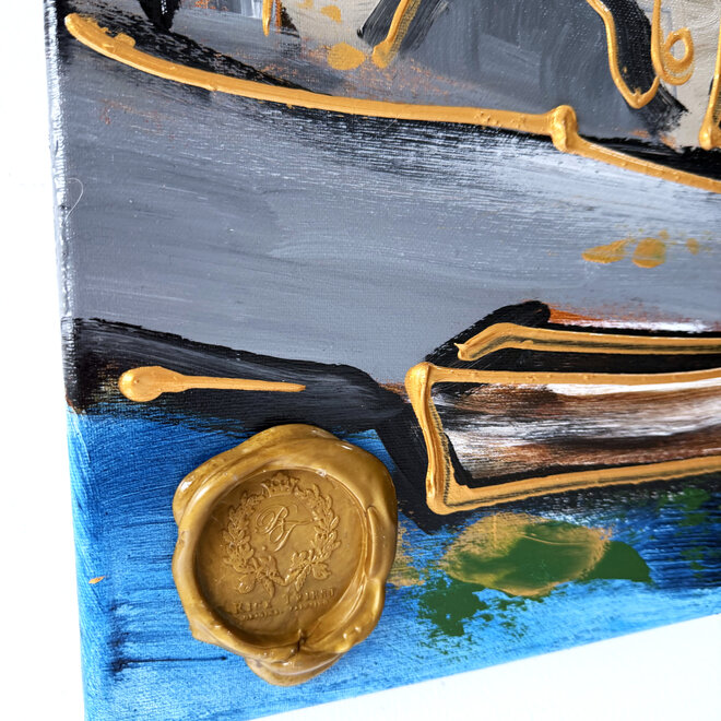 Schilderij- Rick Triest - 100x150 cm - Amsterdam Signature Gold Series - Prinsengracht - Blue & Gold # 1273