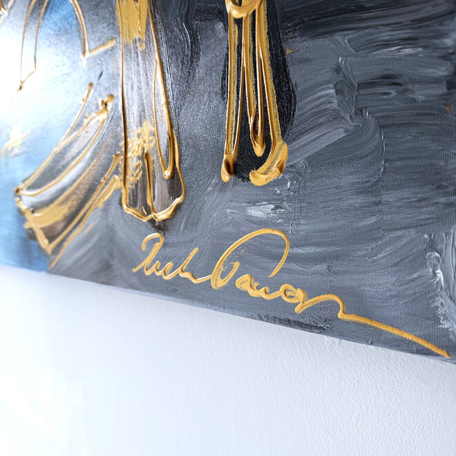 Painting - Rick Triest - 100x150 cm - Amsterdam Signature Gold Series - Prinsengracht - Blue & Gold # 1273