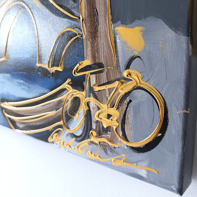 Painting - Rick Triest - 100x150 cm - Amsterdam Signature Gold Series - Prinsengracht - Blue & Gold # 1274