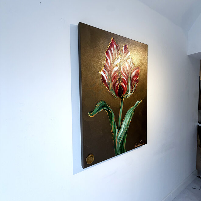 Schilderij - 70x100 cm - Rick Triest - Crimson Tulp - Bronze #1
