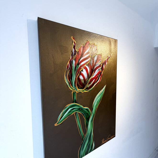 Schilderij - 70x100 cm - Rick Triest - Crimson Tulp - Bronze #2