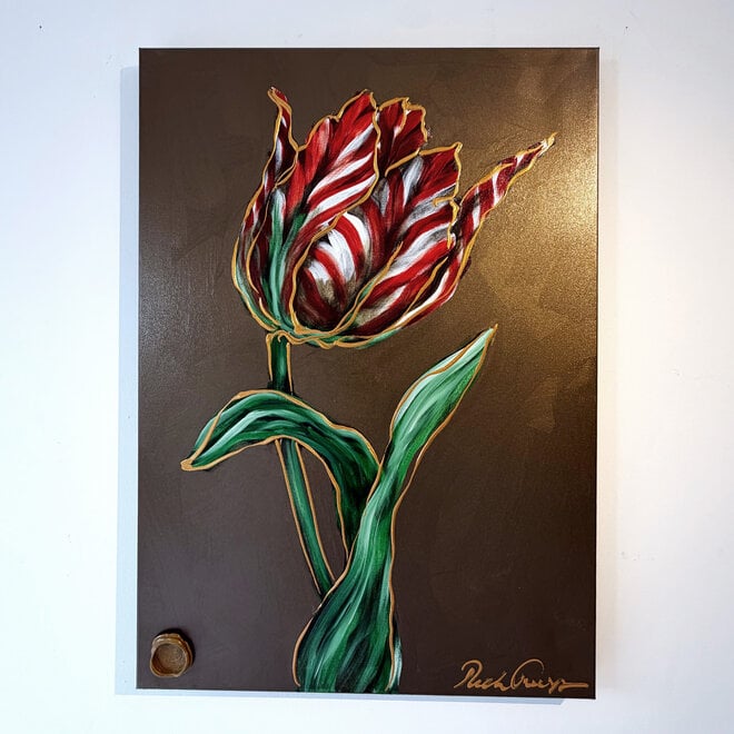 Schilderij -70x100 cm - Tulpenmanie - Crimson Tulp - Bronze #2