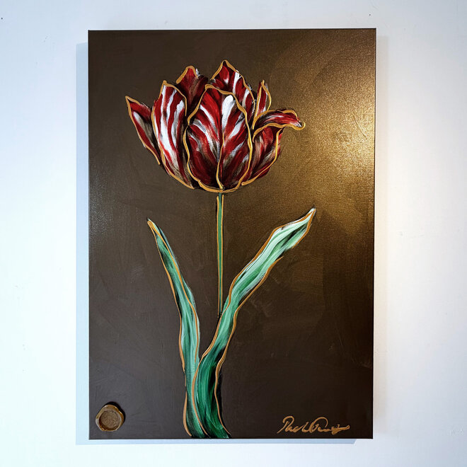 Schilderij - 70x100 cm - Rick Triest - Crimson Tulp - Bronze #4