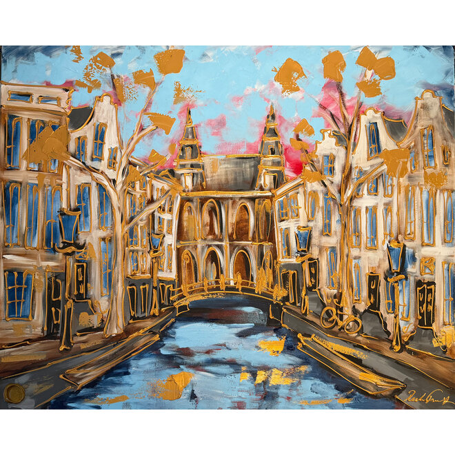 Painting- 120x150cm - Rick Triest - Amsterdam Spiegelgracht - Sky Blue & Gold - Rijksmuseum