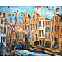Schilderij- 120x150cm - Rick Triest - Amsterdam Spiegelgracht - Sky Blue & Gold