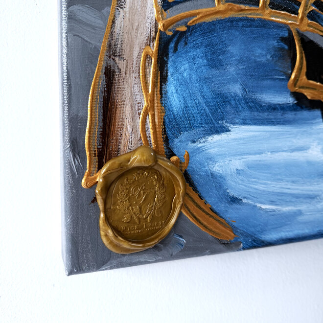 Schilderij - 70x100 cm - Rick Triest -  Amsterdam Westertoren - Blue & Gold #21