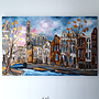 Schilderij- Rick Triest - 120x200 cm - Amsterdam Prinsengracht - Sky Blue & Gold - Westertoren