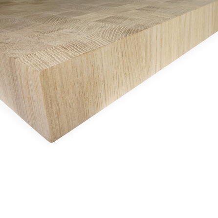 Eiken kops blad - op maat - 6 cm dik - foutvrij eikenhout (A/B) - blokjes van 4,3x4,6x6 cm - kops verlijmd paneel - 60 mm Eiken kops blad - op maat - 6 cm dik - foutvrij eikenhout (A/B) - blokjes van 4,3x4,6x6 cm - kops verlijmd paneel - 60 mm