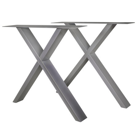 Stalen X poten - RVS - koker: 4x10 cm - breedte: 78 cm - hoogte: 72 cm - X-tafelpoot - geborsteld roestvrij staal (304)