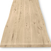 Eiken boomstam tafelblad - op maat - 3 cm dik (1-laag) - met boomstam rand / waankant LOOK - rustiek Europees eikenhout - verlijmd kd 8-12% - 50-120x50-350 cm