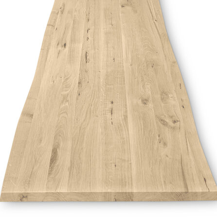 Eiken tafelblad - boomstam rand (CNC) - op maat - 4 cm dik - rustiek eikenhout (B/C) - verlijmd, smalle lamel - 40 mm