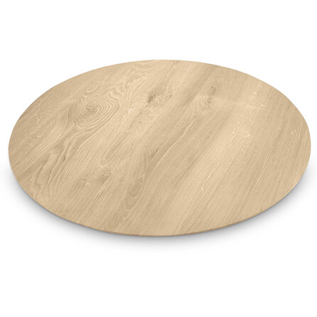 Eiken tafelblad rond - VERJONGD - 3 cm dik (1-laag) - Diverse afmetingen - Rustiek Europees eikenhout - verlijmd kd 10-12% - met verjongde / afgeschuinde rand