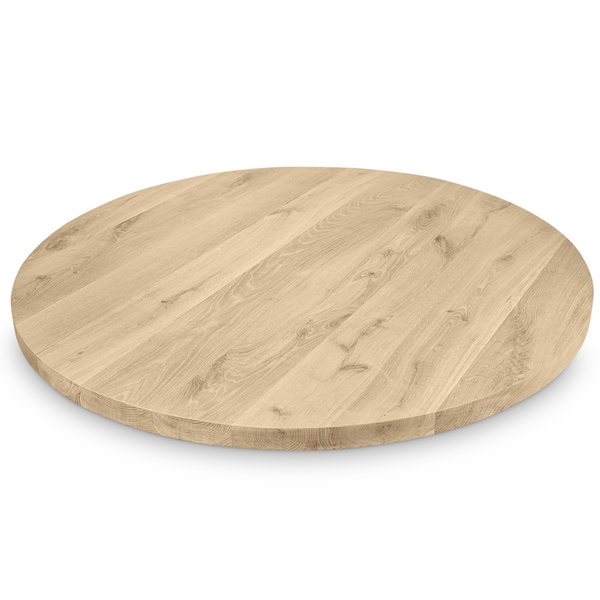  Eiken tafelblad rond - 4,5 cm dik (1-laag) - Extra rustiek eikenhout - GEBORSTELD