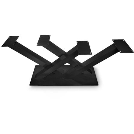 Stalen dubbele V / X onderstel - zwart -  10x10 cm - 180 cm - hoogte: 72 cm - dubbele V/X tafelonderstel met voetplaat - gecoat metaal / staal