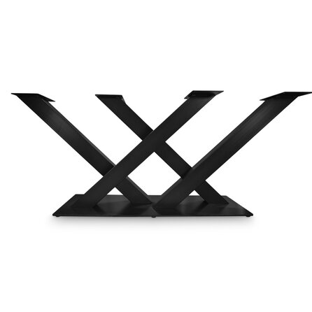 Stalen dubbele V / X onderstel - zwart -  10x10 cm - 180 cm - hoogte: 72 cm - dubbele V/X tafelonderstel met voetplaat - gecoat metaal / staal