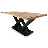Stalen dubbele V / X onderstel - zwart -  10x10 cm - 180 cm - hoogte: 72 cm - dubbele V/X tafelonderstel met voetplaat - gecoat metaal / staal