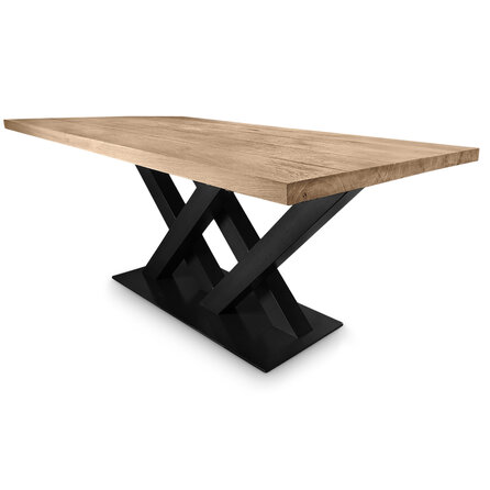 Stalen dubbele V / X onderstel - zwart -  10x10 cm - 180 cm - hoogte: 72 cm - dubbele V/X tafelonderstel met voetplaat - gecoat metaal / staal
