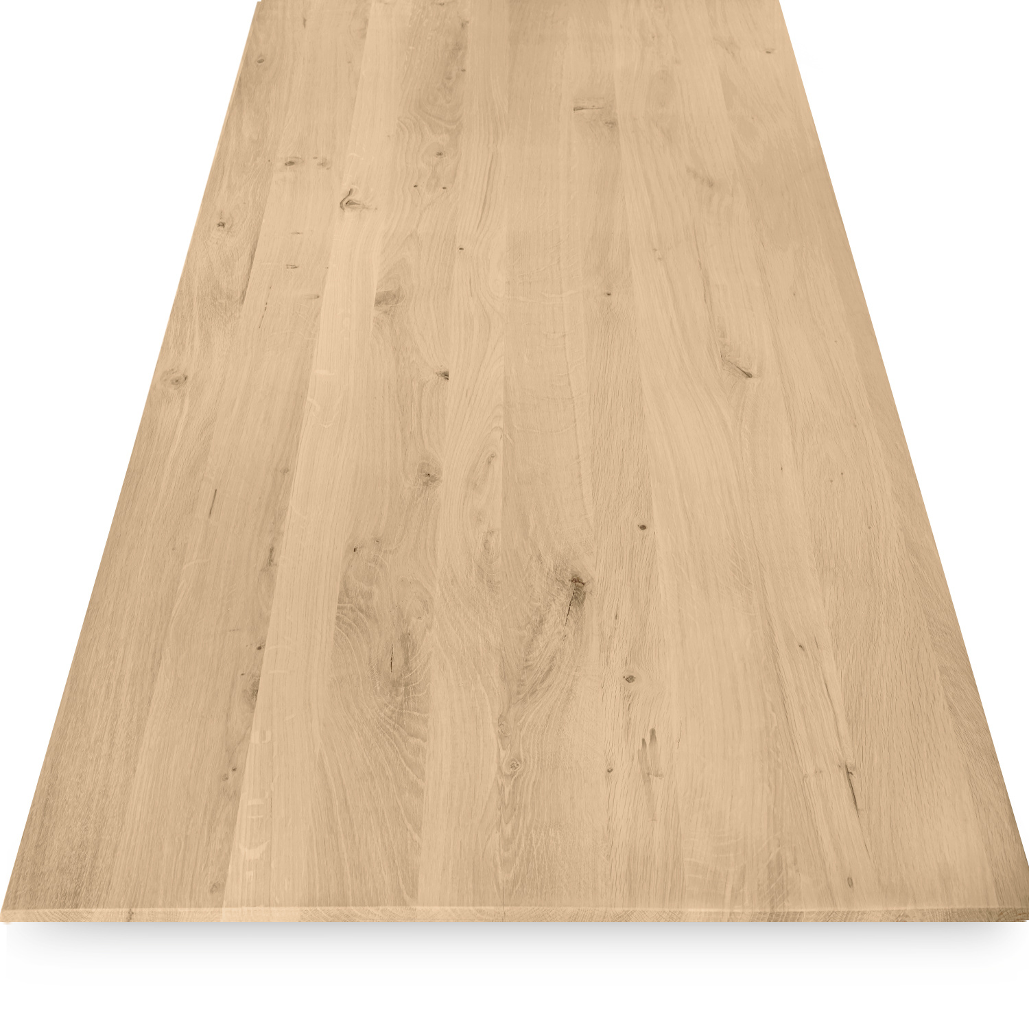  Eiken  tafelblad verjongd - op maat - 4 cm dik (1-laag) - met verjongde rand - rustiek Europees eikenhout - verlijmd kd 8-12% - 50-120x50-350 cm